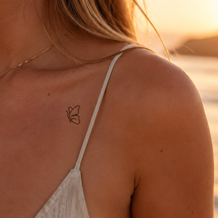 Abstrakter Schmetterling Tattoo von minink, der Marke für temporäre Tattoos.