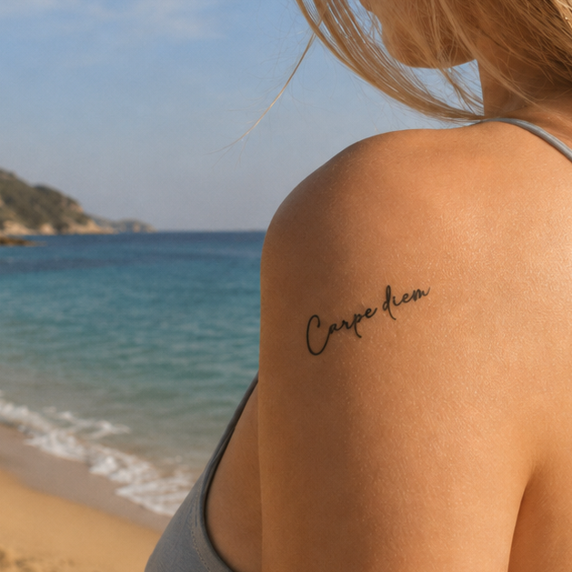Carpe diem Tattoo von minink, der Marke für temporäre Tattoos.
