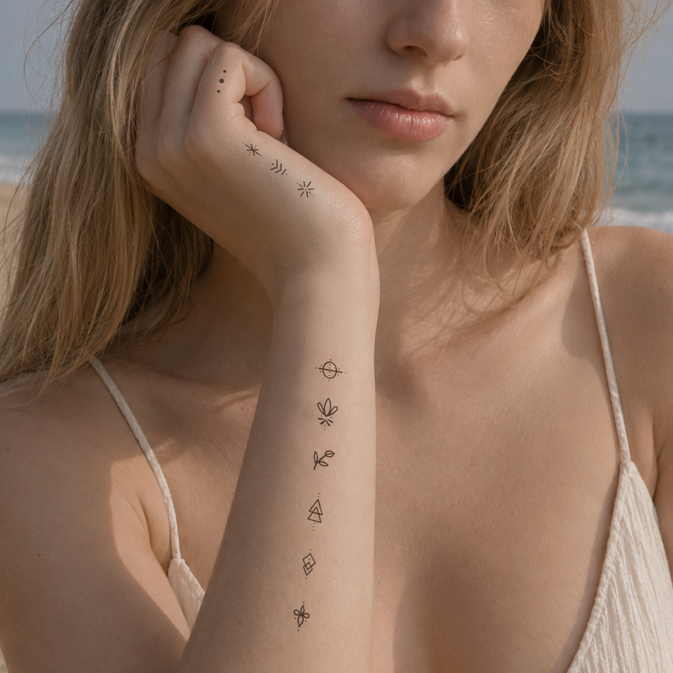 Temporäres Tattoo von minink: Mini-Tattoo-Bogen „Geometric & Nature“