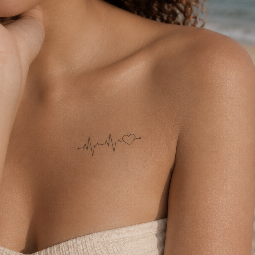 Herz und Puls Tattoo von minink, der Marke für temporäre Tattoos.