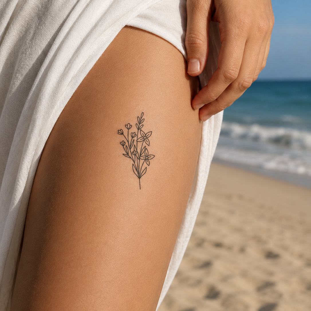 Lilien Blumenstrauss Tattoo von minink, der Marke für temporäre Tattoos.
