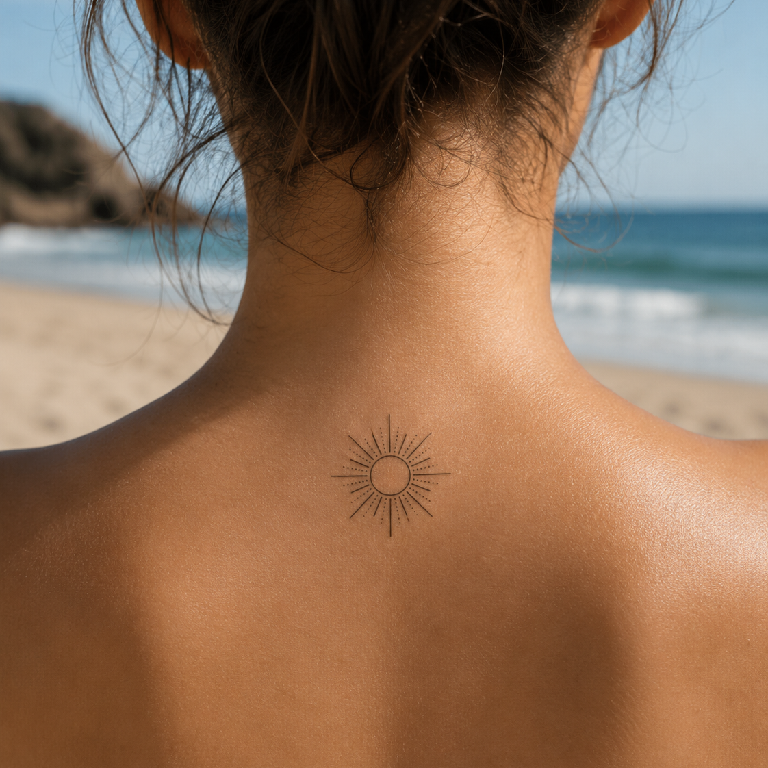Ornament einer Sonne Tattoo von minink, der Marke für temporäre Tattoos.