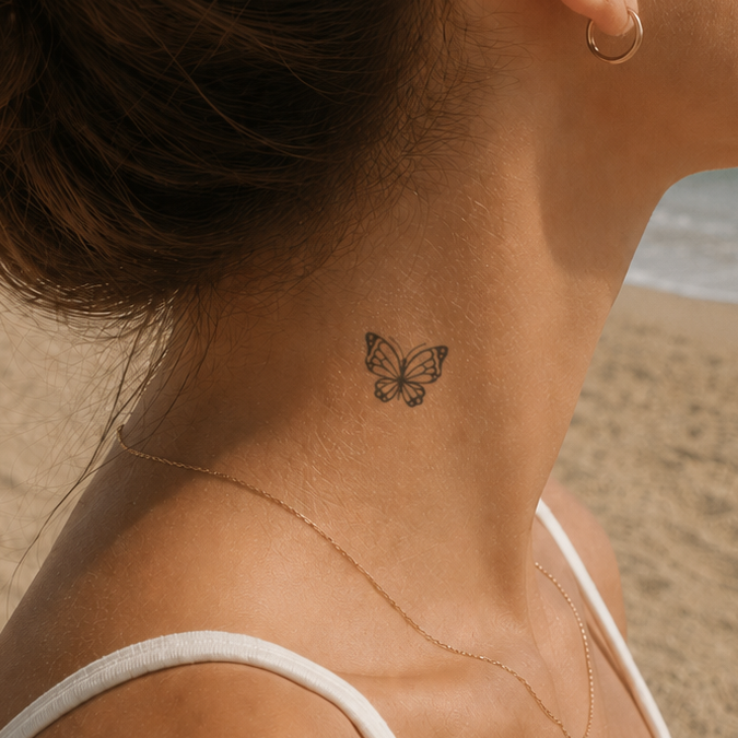 Schöner Schmetterling Tattoo von minink, der Marke für temporäre Tattoos.