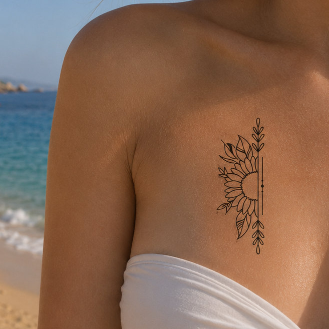 Sonnenblumen Traum Tattoo von minink, der Marke für temporäre Tattoos.