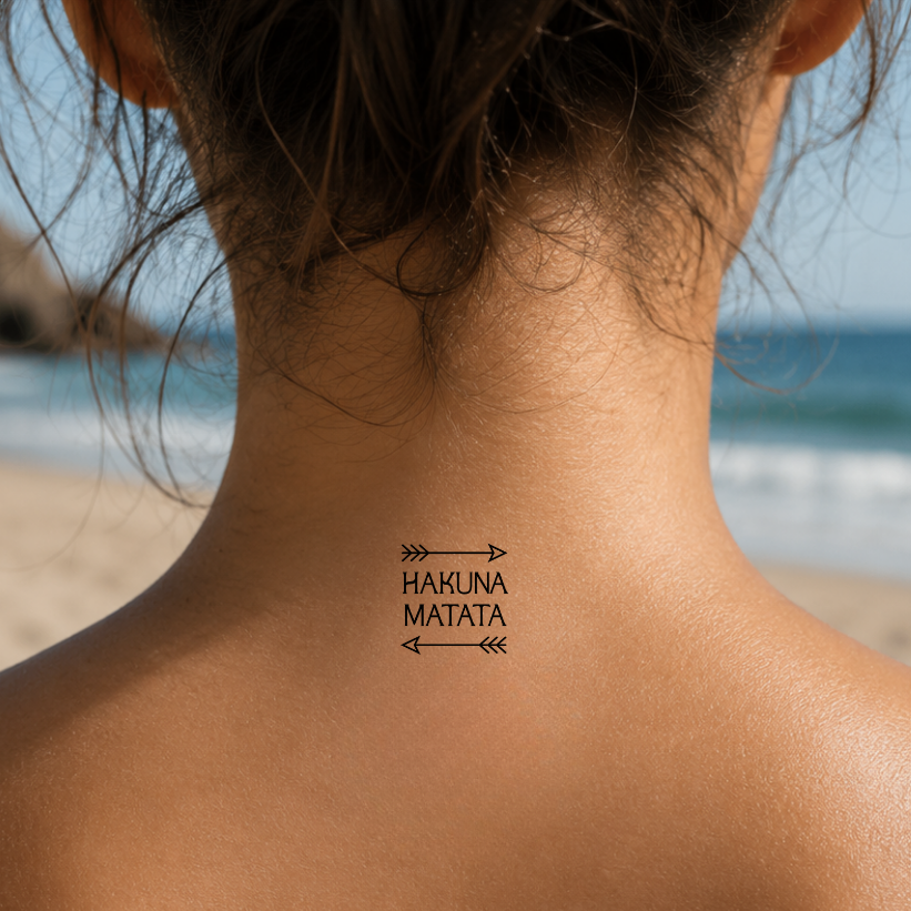 Schriftzug Tattoo HAKUNA MATATA von minink, der Marke für temporäre Tattoos.