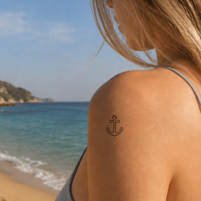 Kleiner Anker Tattoo von minink, der Marke für temporäre Tattoos.
