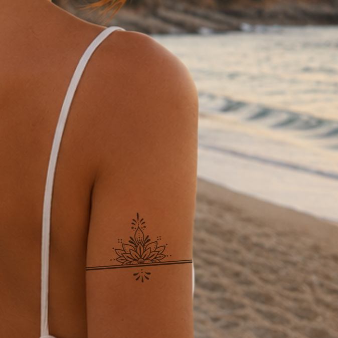 Temporäres Tattoo von minink: Lotusband mit zentraler Blüte