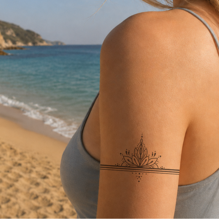 Temporäres Tattoo von minink: Ornamentband mit Lotus