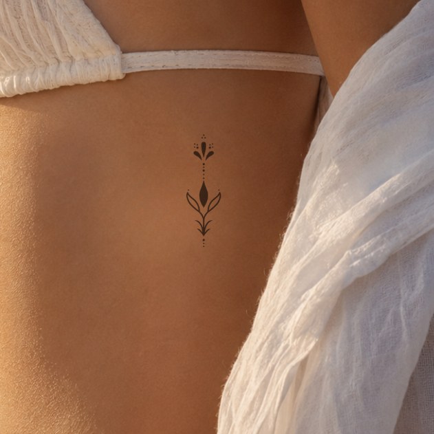 Temporäres Tattoo von minink: Symmetrische Linienfloristik in Bewegung
